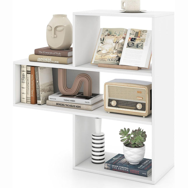 Dreamade 3-Tier Bookshelf, Wooden Concave Bookcase for Small Space | Modern Freestanding Display Storage Shelves