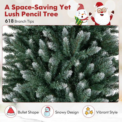 Dreamade 9ft Pre-Lit Artificial Pencil Christmas Tree, Hinged Slim Xmas Tree with 500 Warm-White LED Lights