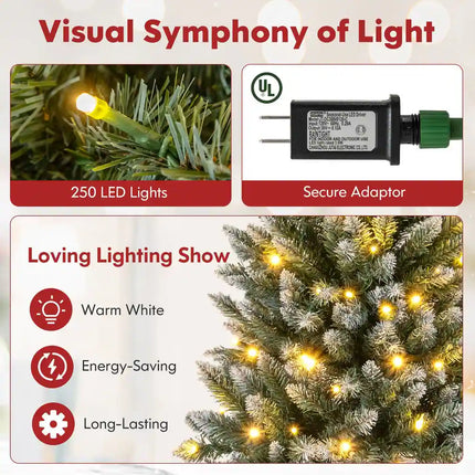 Dreamade 9ft Pre-Lit Artificial Pencil Christmas Tree, Hinged Slim Xmas Tree with 500 Warm-White LED Lights