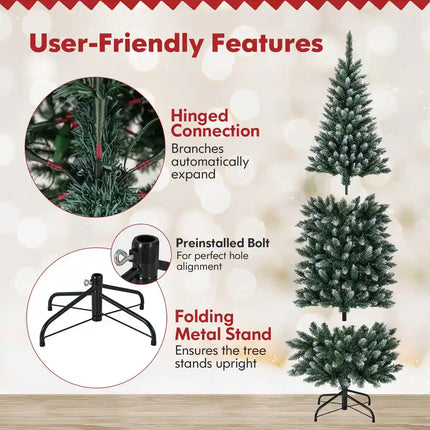 Dreamade 9ft Pre-Lit Artificial Pencil Christmas Tree, Hinged Slim Xmas Tree with 500 Warm-White LED Lights