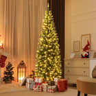 Dreamade 9ft Pre-Lit Artificial Pencil Christmas Tree, Hinged Slim Xmas Tree with 500 Warm-White LED Lights