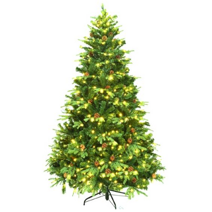 DREAMADE 7.5 ft Pre-Lit Christmas Tree, 1125 Hinged Tips with Pine Cones