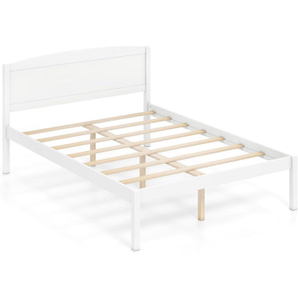 Dreamade Wooden Bed Frame with Curved Headboard, Wood Slat Support | Farmhouse Platform Bed w/Heavy Duty Mattress Foundation