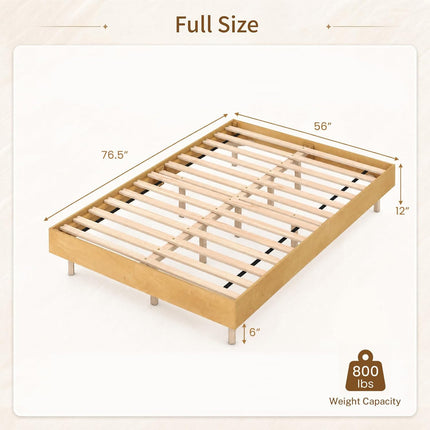 Dreamade Wood Floating Bed Frame Queen Size with Smart LED Light, Natural | Modern Platform Bed w/Heavy Duty Mattress Foundation