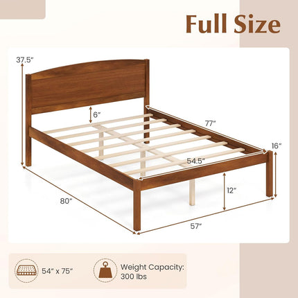 Dreamade Wooden Bed Frame with Curved Headboard, Wood Slat Support | Farmhouse Platform Bed w/Heavy Duty Mattress Foundation