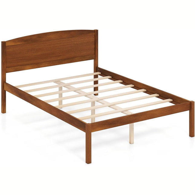 Dreamade Wooden Bed Frame with Curved Headboard, Wood Slat Support | Farmhouse Platform Bed w/Heavy Duty Mattress Foundation