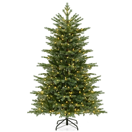 Dreamade 5ft / 6ft / 7ft Pre-Lit Artificial Christmas Tree with Lush PVC & PE Tips Warm White LED Lights