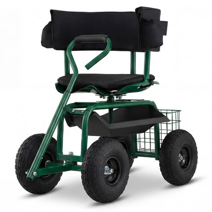 Dreamade Cushioned Rolling Garden Cart Scooter with Storage Basket and Tool Pouch