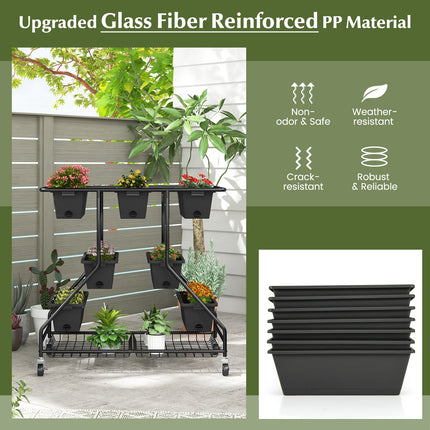 Dreamade Rolling Raised Garden Bed w/ 7 Planter Boxes, Storage Baskets, Drainage Holes