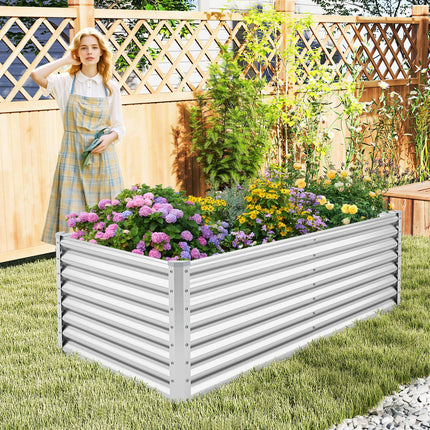 Dreamade 6x3x2ft Steel Planter Raised Bed, Protective Edges, Vegetables, Flowers Fruit Herb