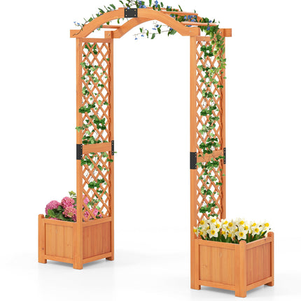 Dreamade Garden Arbor with Planter, Wooden Planter Arch with Trellis, Outdoor Arch for Climbing Plants