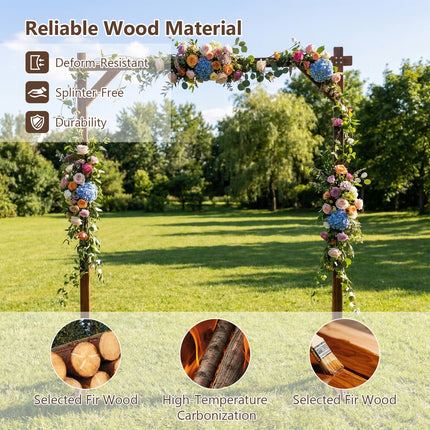 Dreamade Wooden Wedding Arch for Ceremony, 7.2 FT Square Solid Wood Arbor for Wedding Backdrop Stand