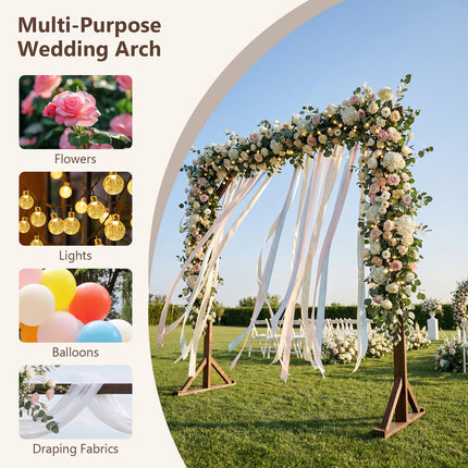 Dreamade Wooden Wedding Arch for Ceremony, 7.2 FT Square Solid Wood Arbor for Wedding Backdrop Stand