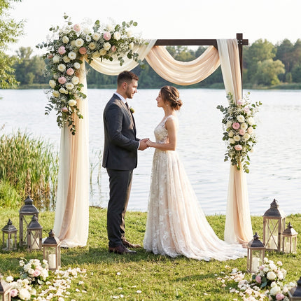 Dreamade Wooden Wedding Arch for Ceremony, 7.2 FT Square Solid Wood Arbor for Wedding Backdrop Stand