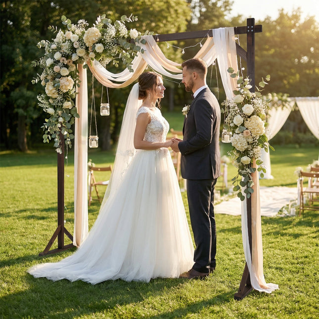 Dreamade Wooden Wedding Arch for Ceremony, 7.2 FT Square Solid Wood Arbor for Wedding Backdrop Stand