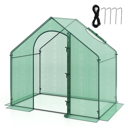 Dreamade 6x3x5.5 FT Mini Walk-in Greenhouse, with Roll-up Zippered Door & Window, Overlong PE Cover