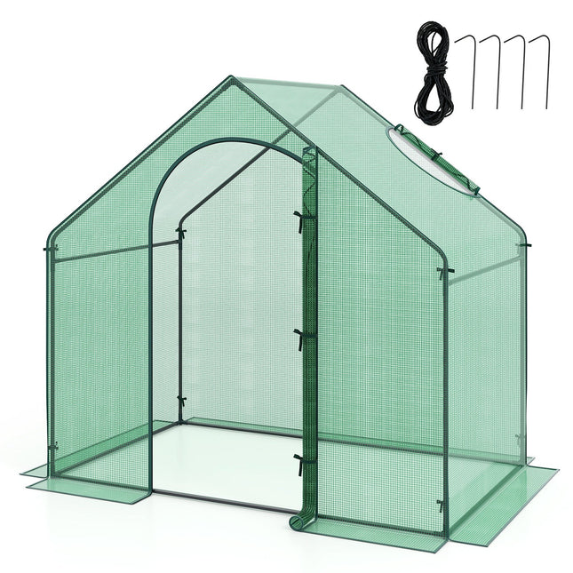 Dreamade 6x3x5.5 FT Mini Walk-in Greenhouse, with Roll-up Zippered Door & Window, Overlong PE Cover