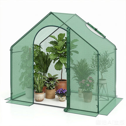 Dreamade 6x3x5.5 FT Mini Walk-in Greenhouse, with Roll-up Zippered Door & Window, Overlong PE Cover