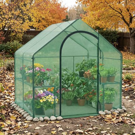 Dreamade 6x3x5.5 FT Mini Walk-in Greenhouse, with Roll-up Zippered Door & Window, Overlong PE Cover