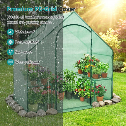 Dreamade 6x3x5.5 FT Mini Walk-in Greenhouse, with Roll-up Zippered Door & Window, Overlong PE Cover