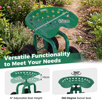Dreamade Garden Cart, Rolling Workseat with 4 Wheels, Garden Stool 360-degree Swivel Work Seat & Adjustable Heigh
