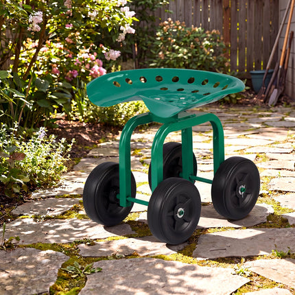Dreamade Garden Cart, Rolling Workseat with 4 Wheels, Garden Stool 360-degree Swivel Work Seat & Adjustable Heigh