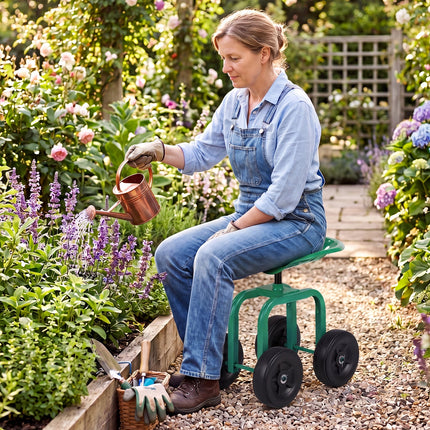 Dreamade Garden Cart, Rolling Workseat with 4 Wheels, Garden Stool 360-degree Swivel Work Seat & Adjustable Heigh