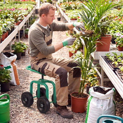 Dreamade Garden Cart, Rolling Workseat with 4 Wheels, Garden Stool 360-degree Swivel Work Seat & Adjustable Heigh