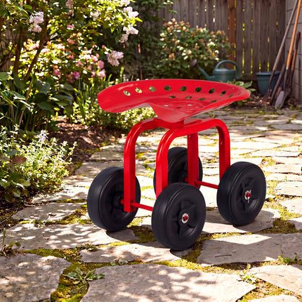 Dreamade Garden Cart, Rolling Workseat with 4 Wheels, Garden Stool 360-degree Swivel Work Seat & Adjustable Heigh