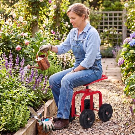 Dreamade Garden Cart, Rolling Workseat with 4 Wheels, Garden Stool 360-degree Swivel Work Seat & Adjustable Heigh