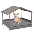 Dreamade Outdoor Wicker Dog House with Roof Canopy & Washable Cushion