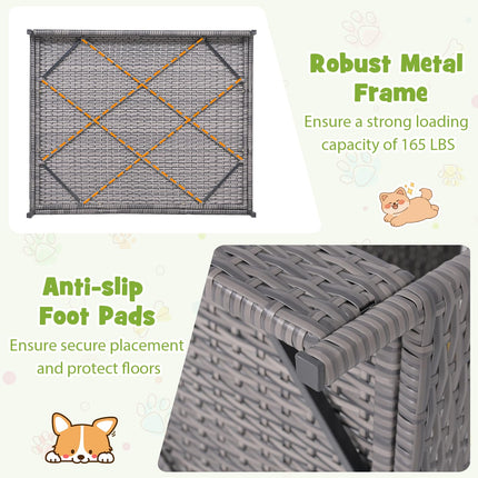 Dreamade Outdoor Wicker Dog House with Roof Canopy & Washable Cushion