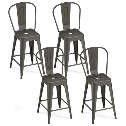 Dreamade 24" Metal Bar Stools Set of 4 w/Removable Back & Integrated Footrest