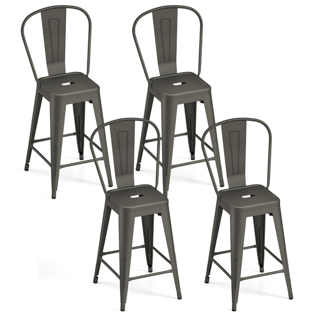 Dreamade 24" Metal Bar Stools Set of 4 w/Removable Back & Integrated Footrest
