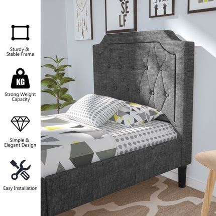 Twin Size Upholstered Bed Base with Button Stitched Headboard