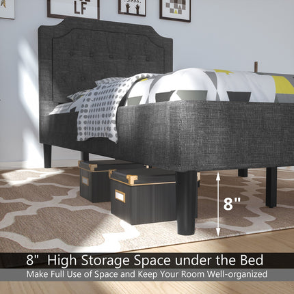 Twin Size Upholstered Bed Base with Button Stitched Headboard