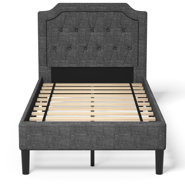 Twin Size Upholstered Bed Base with Button Stitched Headboard
