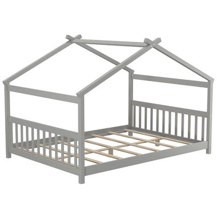 Dreamade House Bed Twin, Solid Wood Kids House Bed with Roof