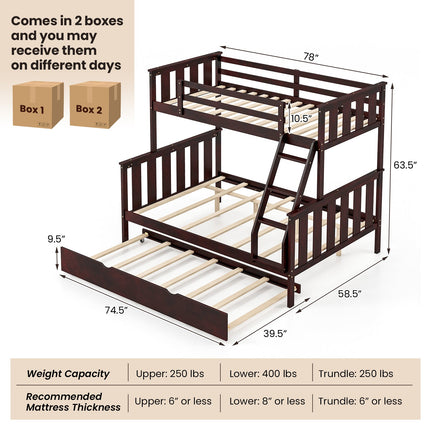 Dreamade Twin Over Full Bunk Bed with Trundle, Reversible Ladder & Safety Guardrails