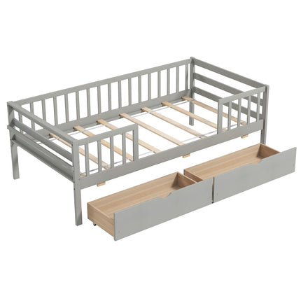 Dreamade Twin Daybed with Drawers, Wooden Twin Bed Frame with Side Storage & Slats Support