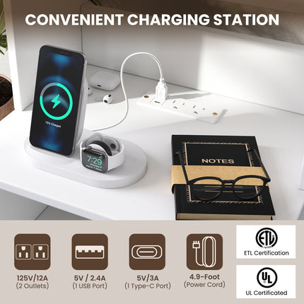 Dreamade Nightstand with Charging Station - 55" Tall Bedside Table