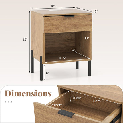 Dreamade Mid Century Modern Nightstand with Charging Station