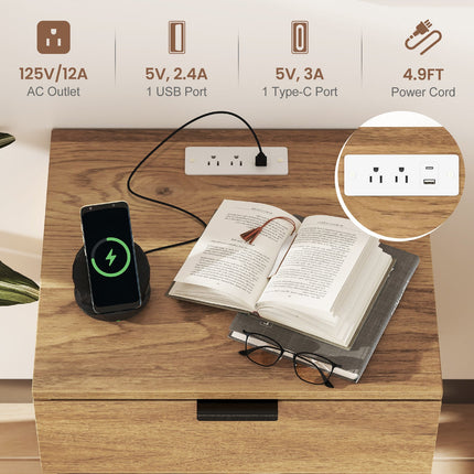 Dreamade Mid Century Modern Nightstand with Charging Station