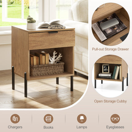 Dreamade Mid Century Modern Nightstand with Charging Station