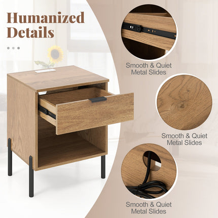 Dreamade Mid Century Modern Nightstand with Charging Station