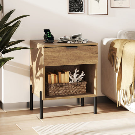 Dreamade Mid Century Modern Nightstand with Charging Station