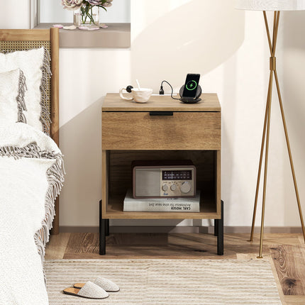 Dreamade Mid Century Modern Nightstand with Charging Station