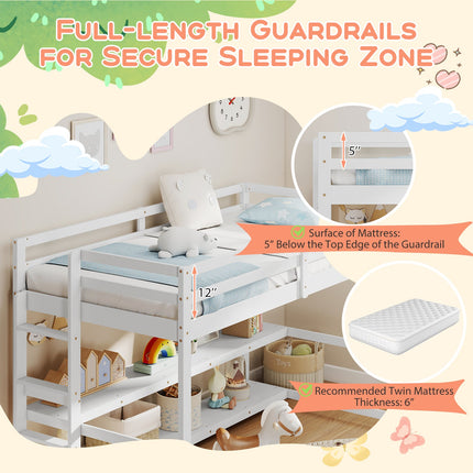 Dreamade Twin Low Loft Bed with Storage Shelves