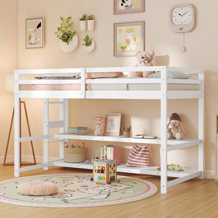 Dreamade Twin Low Loft Bed with Storage Shelves