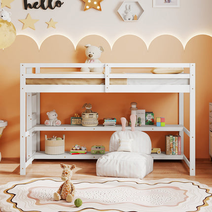 Dreamade Twin Low Loft Bed with Storage Shelves